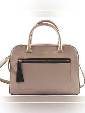 KATE SPADE Almond & Black Pebbled Leather Shoulder Bag